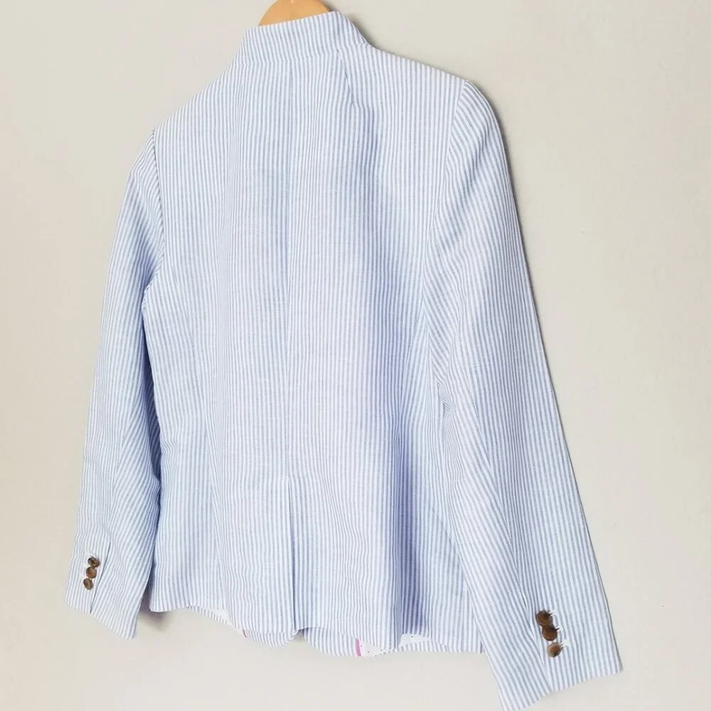 Talbots Light Blue White Stripe Lightweight Blazer Jacket 6 Linen Cotton $159 - Picture 6 of 16